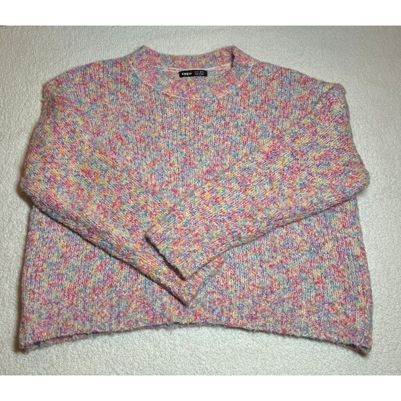 Shein Colorful Crewneck Marled Knit Boxy Sweater ~ Women’s Size S - Picture 1 of 3